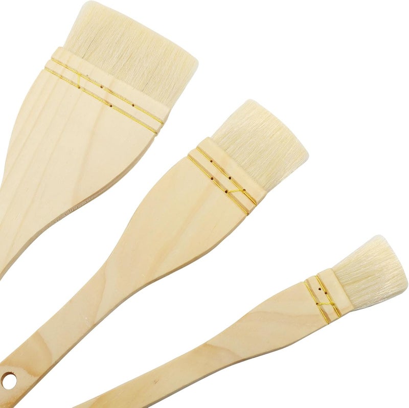 Moicstiy 3Pcs Flat Hake Brushes, Sheep Hair Bristles, Paint Brush Set for Watercolor, Wash, Pottery Painting - Baking Pastry Brush & BBQ Grill Brush for Kitchen (1/2/3 Inch) - Image 2